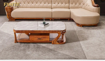 European leather sofa corner combination home high-end luxury living room new Chinese first layer cowhide solid wood