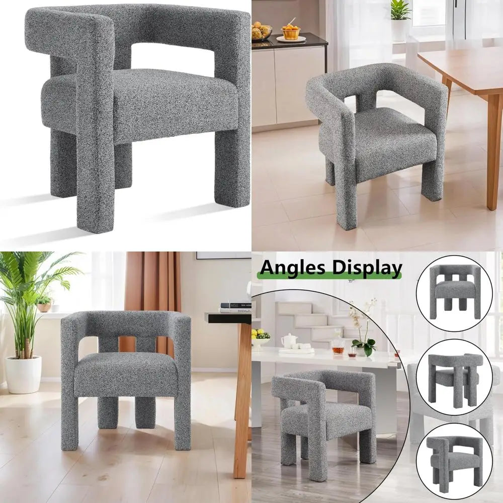 Fabric Upholstered Open-Back Dining Chair, Modern Accent Armchair for Living Room and Bedroom, Sherpa-Style Comfort