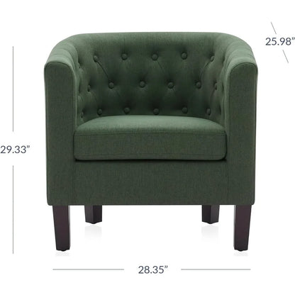 Green Accent Chairs for Living Room, Elegant Arm Chair Upholstered Tufted Barrel Chair Club Chair for Bedroom