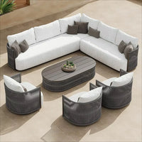 Modern Design Solid Wood Rattan Recliner Sofa Set with Metal Material Outdoor Garden Furniture
