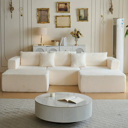 110.24-inch modular combination sofa U-shaped sofa with lounge chair striped fabric four-seater soft cushion sofa for living