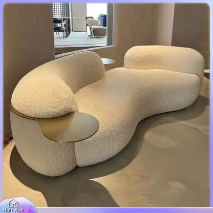 Cream Italian Light Luxury Single Reclining Curved Sofa Solid Wood Frame Small Apartment Living Room Sofa for Clothing Stores