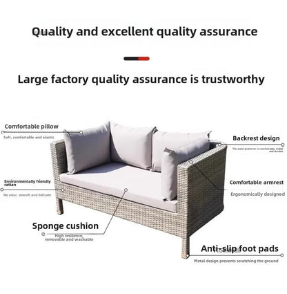 European Outdoor Garden Sofas Leisure PE Rattan Garden Terrace Sofa Chair Set Courtyard Balcony Double Sofa Outdoor Furniture AA