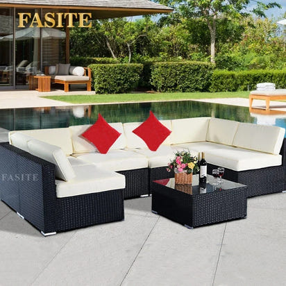 Budget-friendly Outdoor Rattan Woven Sofa, Outdoor Garden, Villa, Courtyard Balcony, Casual Corner Sofa, Coffee Table