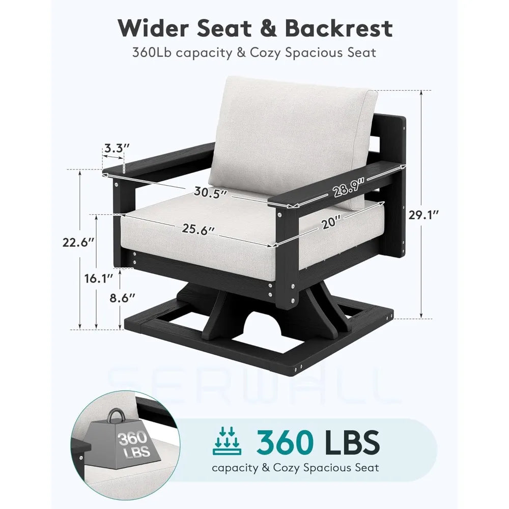 Outdoor Swivel Chairs, All-Weather Patio Swivel Sofas with Thick Cushions for Porch, Balcony, Black Frame with Beig