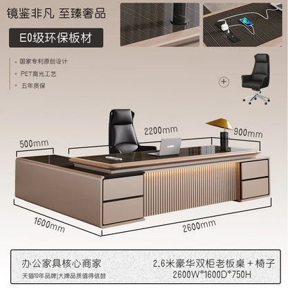 luxury Computer Office Desk Standing L Shaped Writing Boss Table Lift Up Table Gaming Sedentary Filing Cabinet Boss Furniture