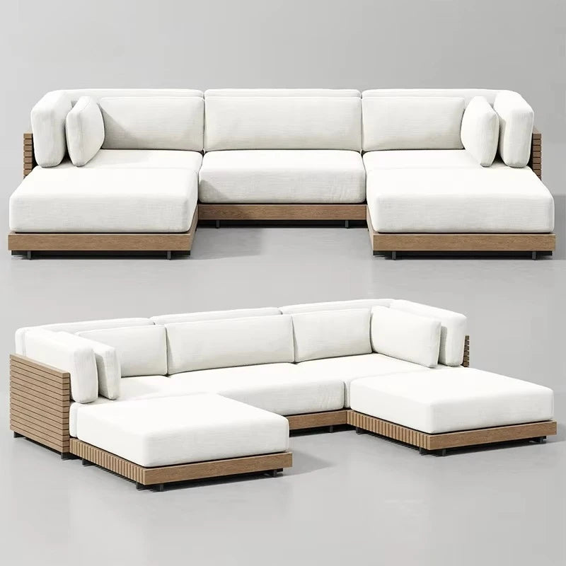 -Hotel Modern Sofa Set Garden Teak Outdoor Furniture Aluminum Wood Terrace Outdoor Sofa Combination Teak Luxury Garden Sofa Set