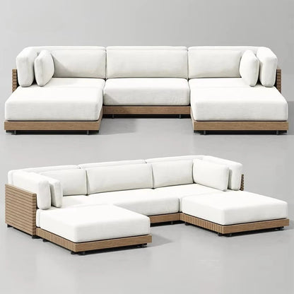 -Hotel Modern Sofa Set Garden Teak Outdoor Furniture Aluminum Wood Terrace Outdoor Sofa Combination Teak Luxury Garden Sofa Set