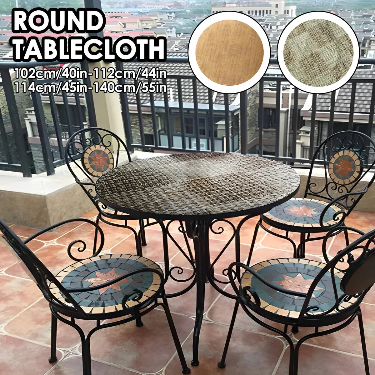 Round Table Cloth Waterproof Farmhouse Table Cover Decorative Wood/Woven Texture Tabletop Protection Rustic Wipeable