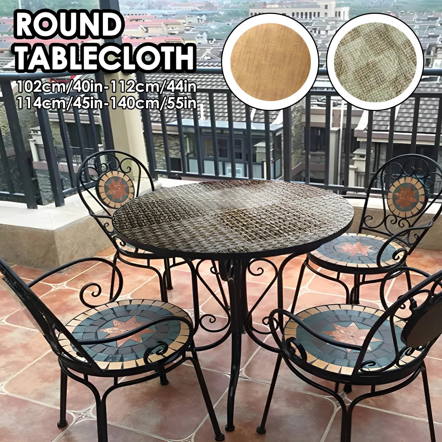 Round Table Cloth Waterproof Farmhouse Table Cover Decorative Wood/Woven Texture Tabletop Protection Rustic Wipeable