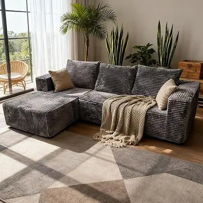 Modular Sectional Sofa Cloud Sectional Couch, 107" Comfy Fluffy L Shaped Dark Black Couches for Living Room