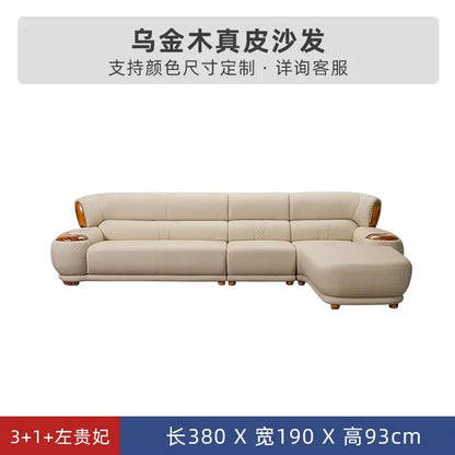 New Chinese Ebony Leather Sofa High-end Villa Large Flat Floor Living Room Leather Art Solid Wood Princess Corner 23 Combination