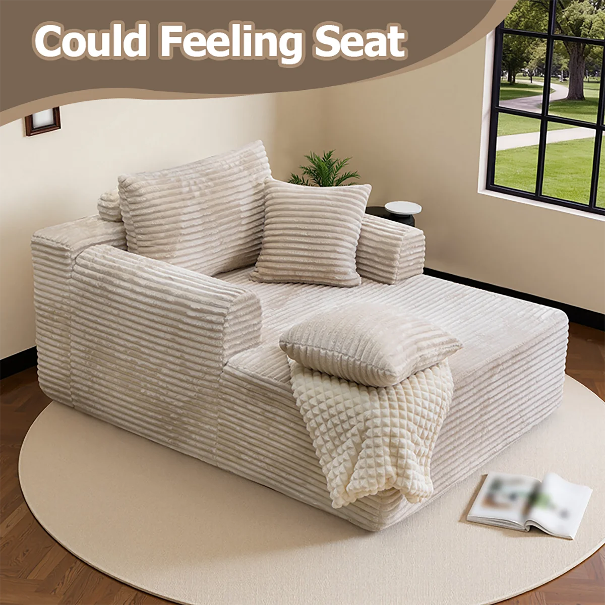Single Corduroy Sofa Bed, Deep Seat, No Assembly, Includes 3 Pillows