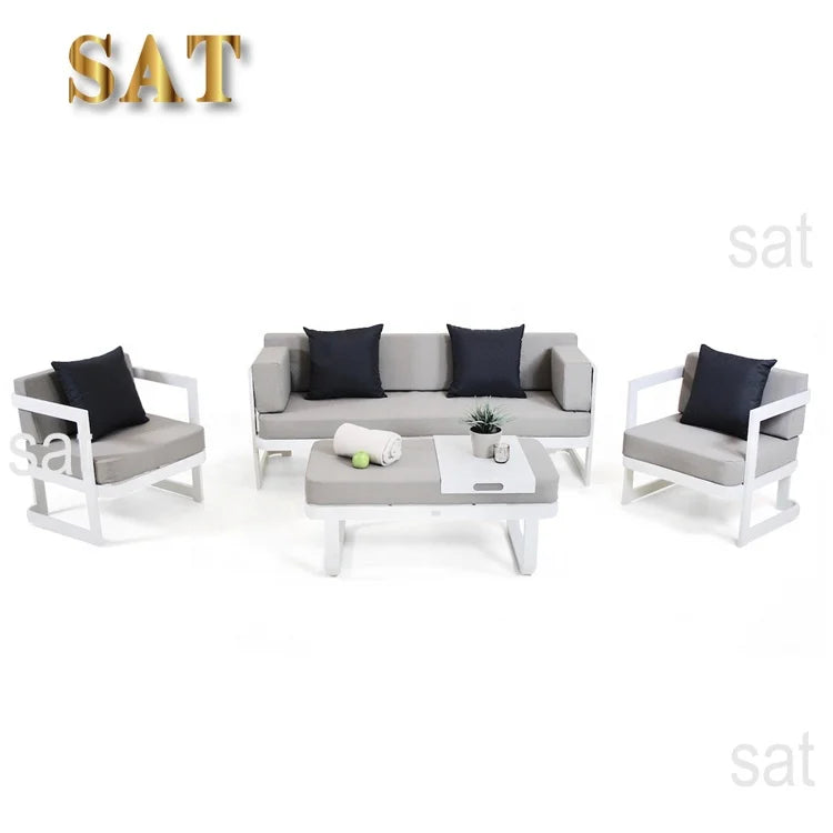 #v White Modern Cheap Patio Conversation Loveseat Couch Furniture Outdoor Garden Aluminum Sectional Sofa Set on Sale