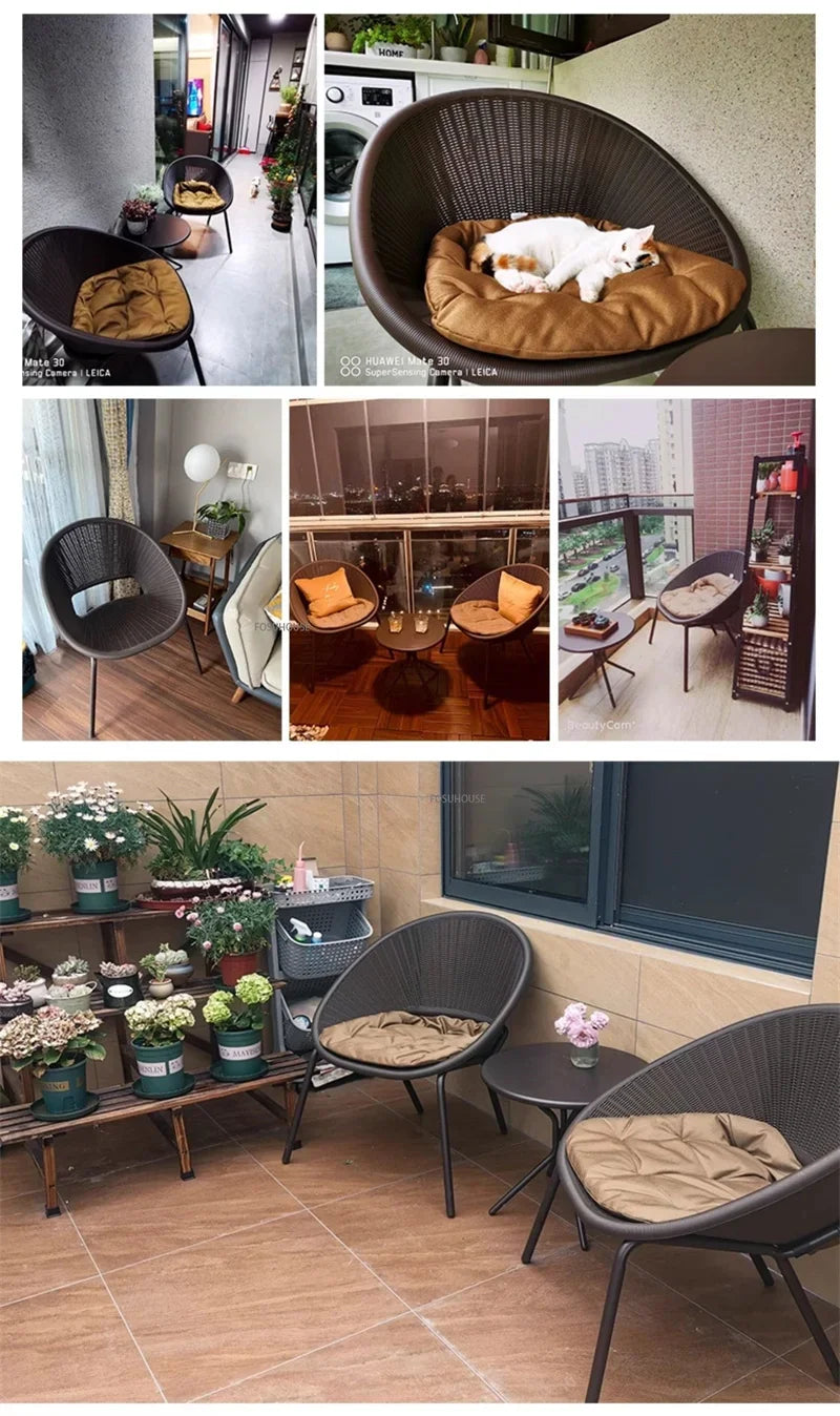 Outdoor Rattan Chair Garden Furniture Set Household Outdoor Balcony Leisure Table and Chair Three-piece Set Mini Coffee Table
