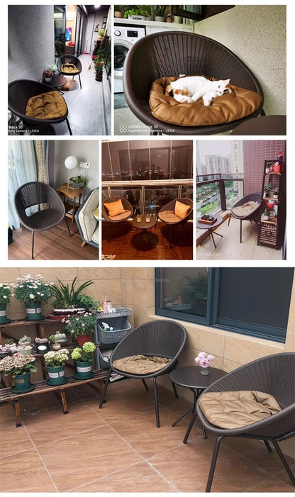 Outdoor Rattan Chair Garden Furniture Set Household Outdoor Balcony Leisure Table and Chair Three-piece Set Mini Coffee Table