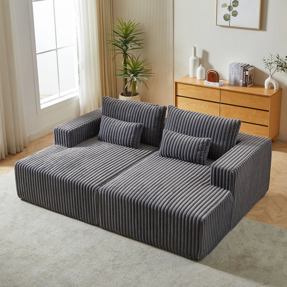 87" Oversized Sectional Lounge Chaise, Cloud Plush Loveseat with Reclining Sofa Bed, Fluffy Modern Sleeper Chair for Living Room