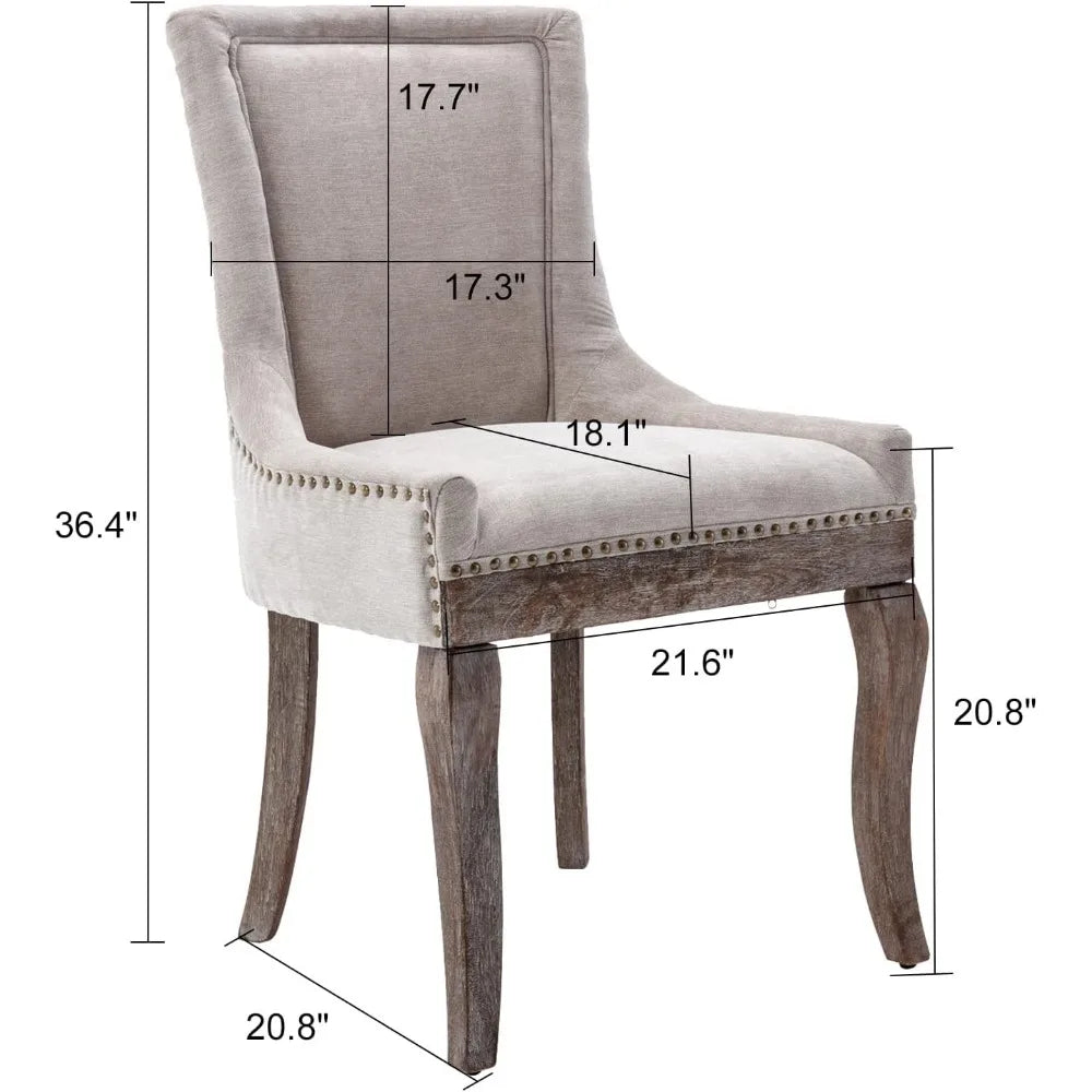 Fabric Upholstered Side Chairs Set of 2, Solid Wood Kitchen Dining Room Chairs with Nailheads Legs (Fabric Beige)