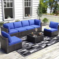 Outdoor Patio Sectional Sofa Set with 5 Pieces, PE Wicker Furniture, Conversation Area with Washable Cushions