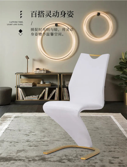 2 Pieces Chairs Modern Simple Z Shape Dining Chair PU Leather Home Living Room Chair Only Chairs L W