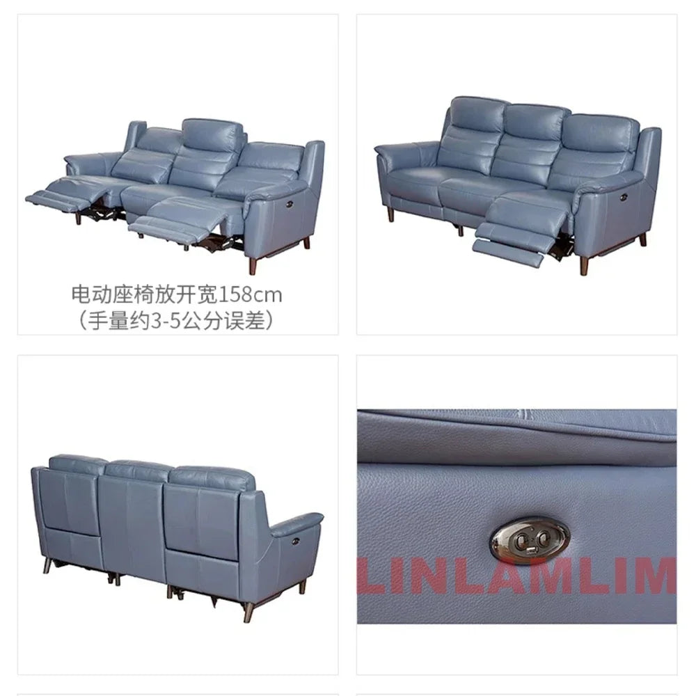 MANBAS Luxury Power Reclining Sofa - Modern Genuine Leather 3-Seater Couch with Footrests & USB, Electric Recliner Home Theater