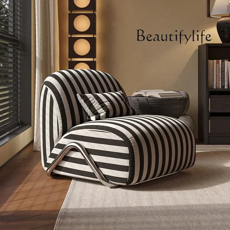 Medieval leisure chair designer recliner balcony living room black and white striped fabric lazy single sofa
