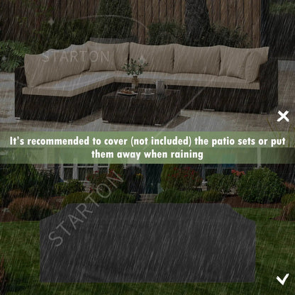 Hot Sale Item 7 PCS Patio Rattan Furniture Set Sectional Sofa Cushioned Garden Brown