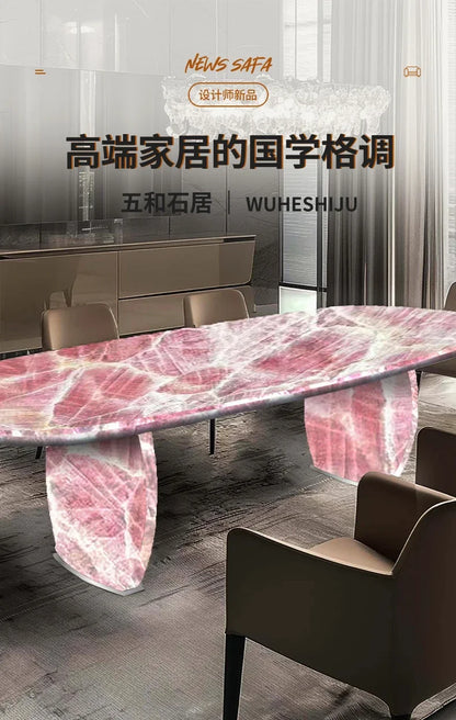 Luminous dining table Jade luxury stone dining table Light luxury large flat-floor villa High-end modern dining table