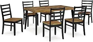 Rokane 20" Dining Room Table Set with 6 Upholstered Chairs, Brown