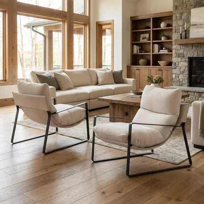 Modern Linen Accent Armchair Upholstered Soft Living Room Chair with Removable Cushion White