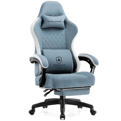 Office Chair, Gaming Computer Desk Fabric Chair with Footrest, High Back Ergonomic Office Chair with Pocket Spring Lumbar Suppor