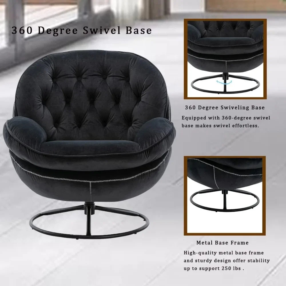 new Velvet Swivel Accent Chair with Ottoman Set, Modern Lounge Chair with Footrest, Comfy Armchair with 360 Degree Swivel