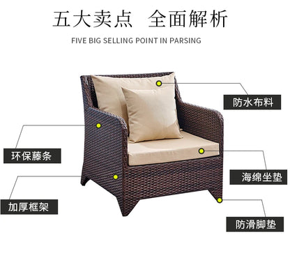 Outdoor Combination Garden Sofas Modern Courtyard Nordic Villa Garden Sofas Open-air Plastic Rattan Furniture Sofá Jardín MHHYSF