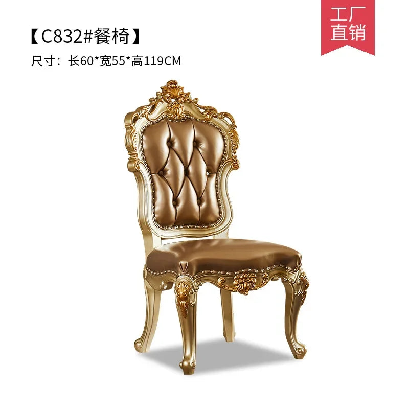 A07 European dining table and chair combination glass surface classical luxury solid wood carving flower round table with turnta