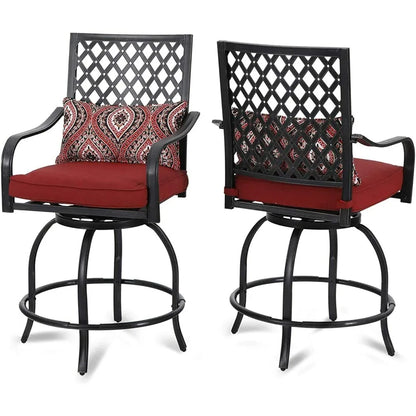 Patio Bar Stools Set of 2 Outdoor Swivel Bar Height Barstool with Cushion Red