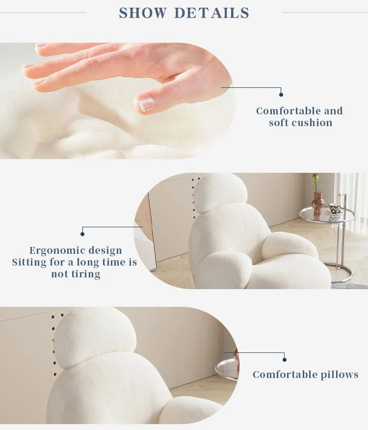Modern Rocking Leisure Chair White Fabric Sofa Chair Soft Living Room Chair With Footstool Set Lounge Armchair