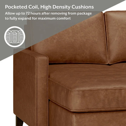 Durable Faux Leather Sectional Sofa Families and Pets Easy Assembly Mid Century Modern Design Stain Resistant 3 Seater Indoor