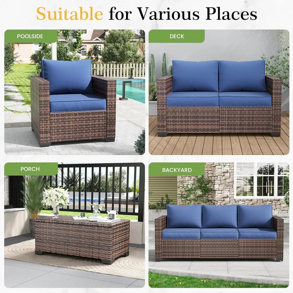 Outdoor loveseat Furniture 2-Seat Wicker Patio Love seat, Small Patio loveseat with Water-Resistant Cover & Non-Slip Cu