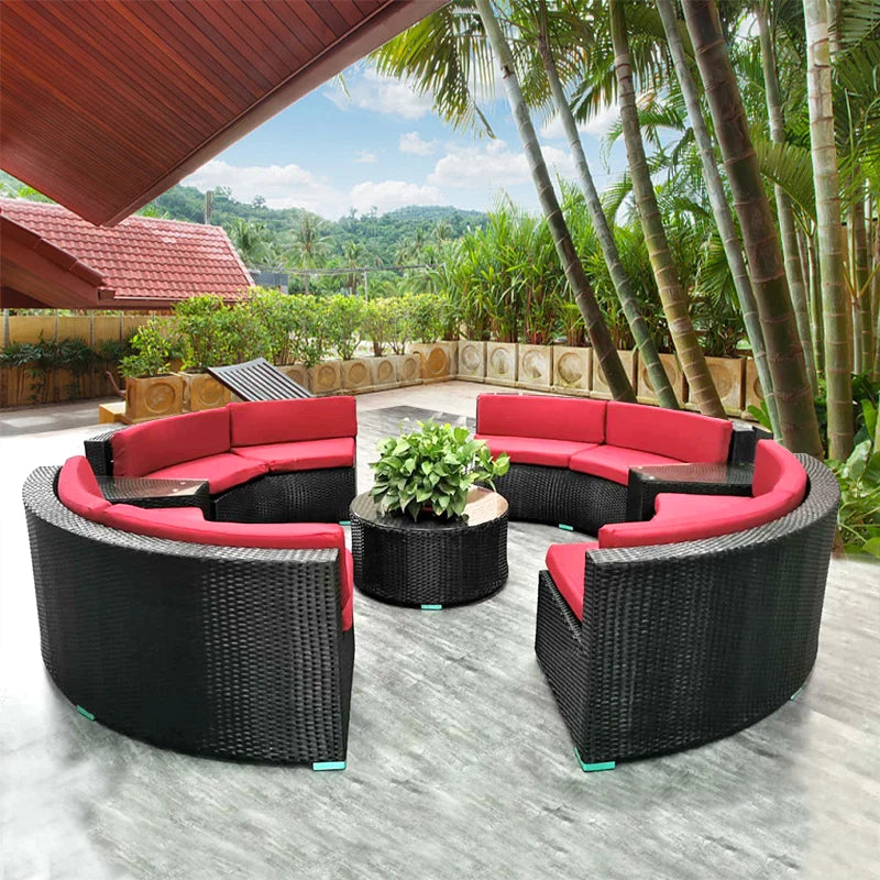 Outdoor circular rattan sofa chair, courtyard, outdoor rattan woven garden sofa combination