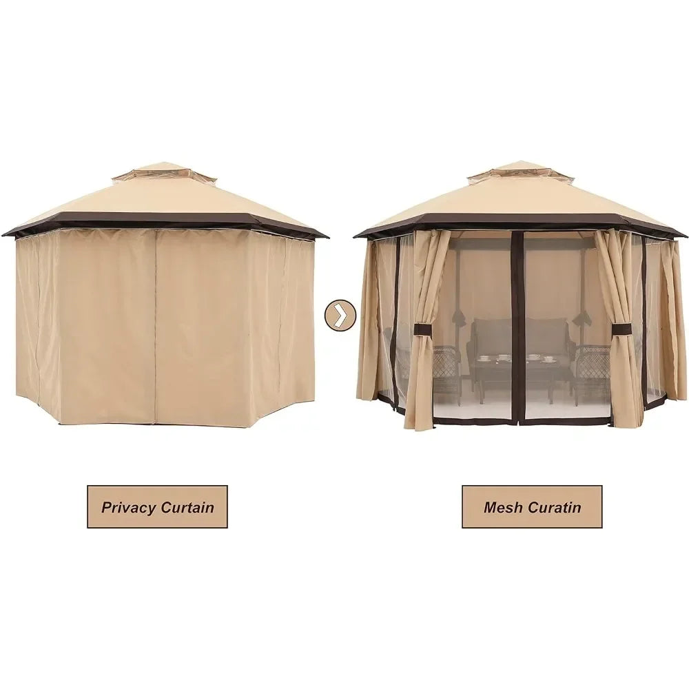 For 10'x10' Gazebos for Outdoor Hexagonal Gazebo with Netting and Privacy Curtains By, 120"L X 120"W X 110"H, 74.8 Pounds&