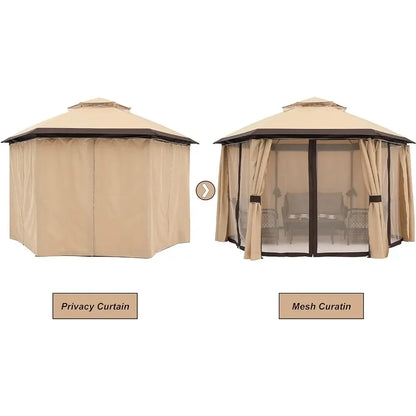 For 10'x10' Gazebos for Outdoor Hexagonal Gazebo with Netting and Privacy Curtains By, 120"L X 120"W X 110"H, 74.8 Pounds&