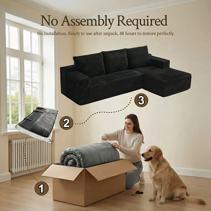 105" Boneless Cloud Couch for Living Room, Modular Sectional Sofa with Chaise, 4-Seater L-Shaped Sofa with Corduroy Fabric, No A