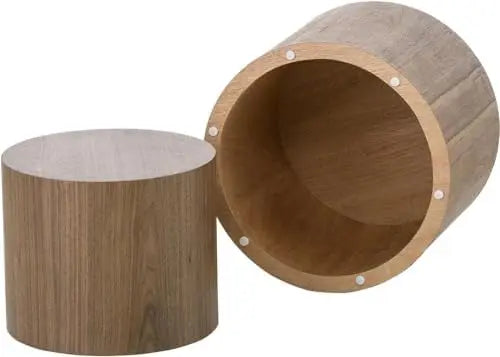 Nesting Coffee Table Set of 2, Modern Round Walnut Wooden Tables for Small Spaces