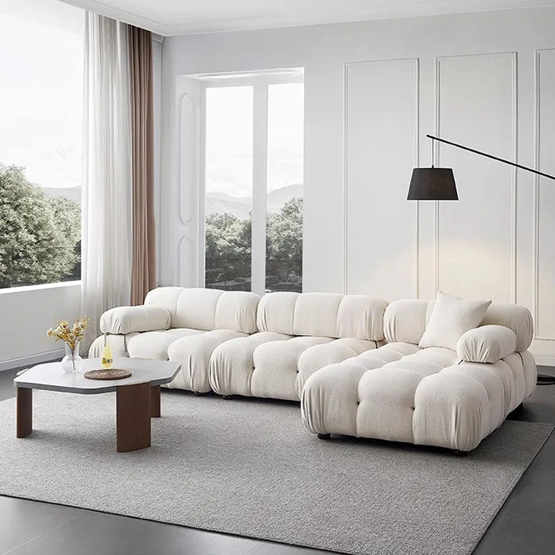 Cream Modular Sofa Set, Cat-Proof Teddy Fabric 3-Seater with Latex-Foam Fill, Imported Pine Frame, Nordic Retro Style