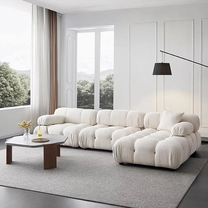 Cream Modular Sofa Set, Cat-Proof Teddy Fabric 3-Seater with Latex-Foam Fill, Imported Pine Frame, Nordic Retro Style
