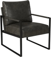 Leather Accent Chair with Metal Frame, Comfy Living Room Chair with Plump Backrest and Cushion, Mid Century Modern Chair w