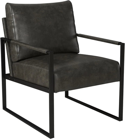 Leather Accent Chair with Metal Frame, Comfy Living Room Chair with Plump Backrest and Cushion, Mid Century Modern Chair w