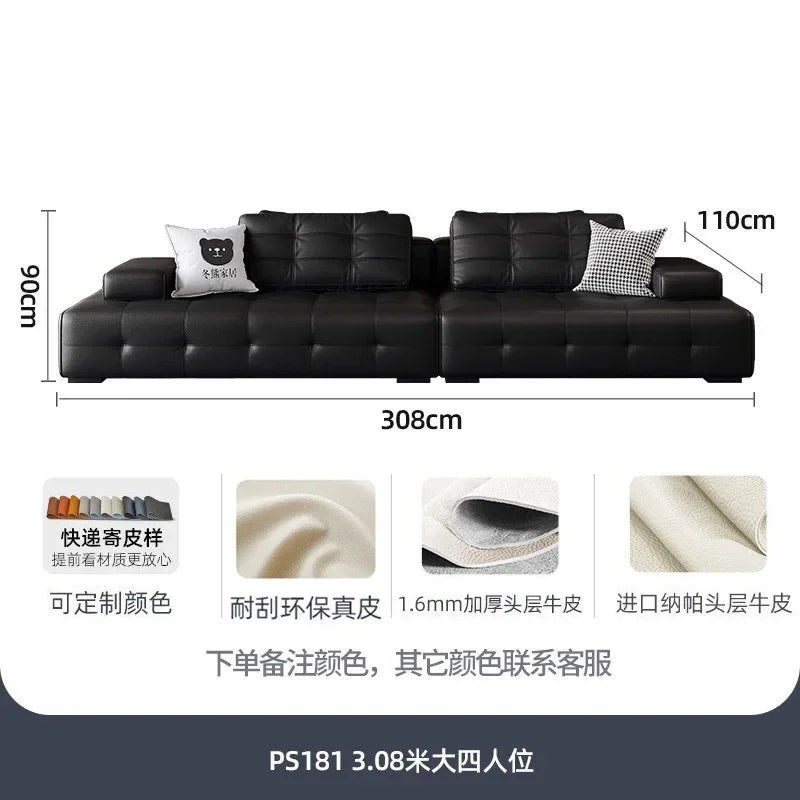 Italian minimalist first-layer cowhide sofa villa living room large apartment high-end all-leather Lawrence sofa
