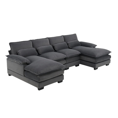 Couch U-shaped Sectional Sofa Japanese Dark Blue Sleeper Sofa  with Waist Pillows Double Chaise Lounge for Living Room Apartment