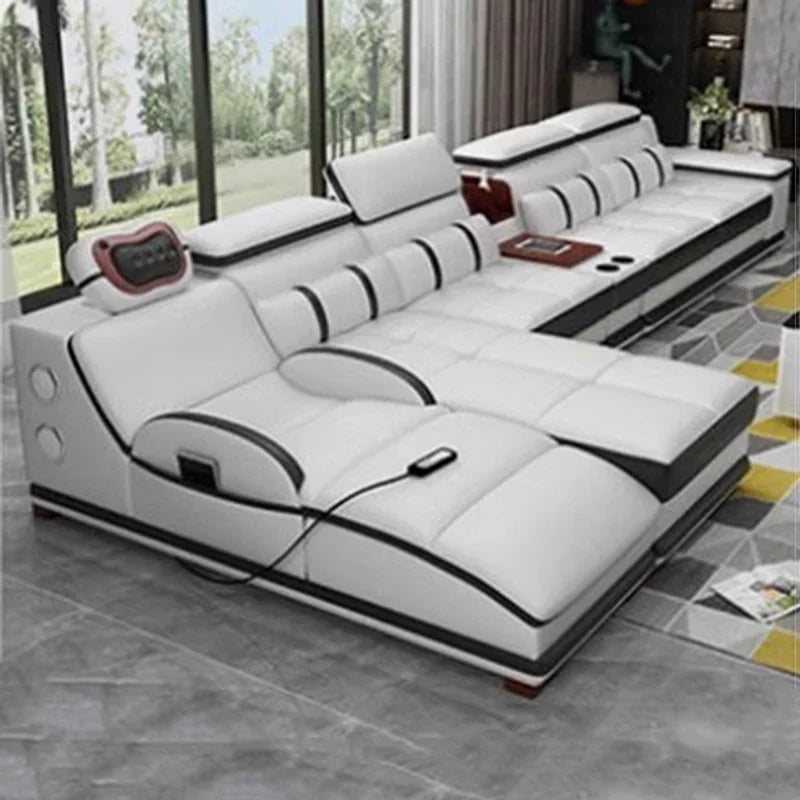 Massage Modern Leather Sofa Luxury Multi Functional Italian Recliner Sofa Couch Puffs Divano Da Soggiorno Living Room Furniture